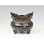 A Chinese bronze censer, with archaic four character mark, 12cm wide
