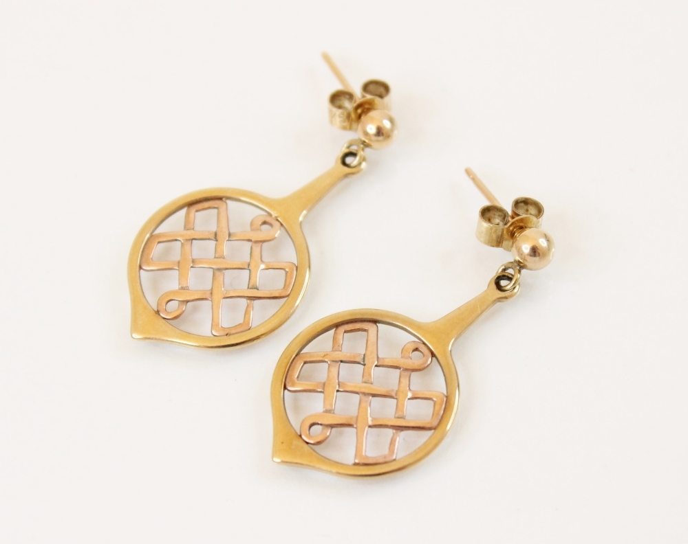 A pair of 9ct gold Clogau Celtic style earrings, each designed as a rose gold Celtic knot set to a - Image 2 of 2