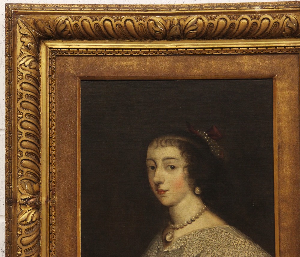 Follower of Anthony Van Dyck (1599-1641), Portrait of Queen Henrietta Maria (1609-1669), Head and - Image 3 of 18
