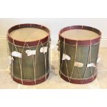 A pair of WWI Military Regimental brass bound drums, each 45.5cm high, 39.5cm diameter (2)
