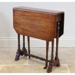 An Edwardian mahogany Sutherland table, the rectangular drop leaf top with inlaid stringing and