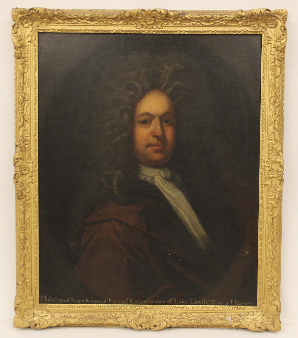 Circle of Godfrey Kneller (1646-1723), Portrait of Thomas Kenyon in a painted oval half length - Image 5 of 5