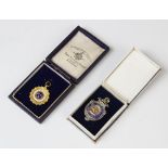 A George V 9ct gold enamelled Salopian fob medal by Thomas Fattorini, Birmingham 1920, of circular