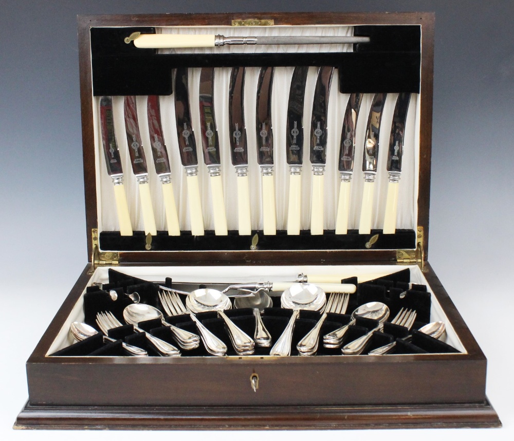 A canteen of silver plated cutlery, 20th century, retailed by Evans and Matthews Ltd of