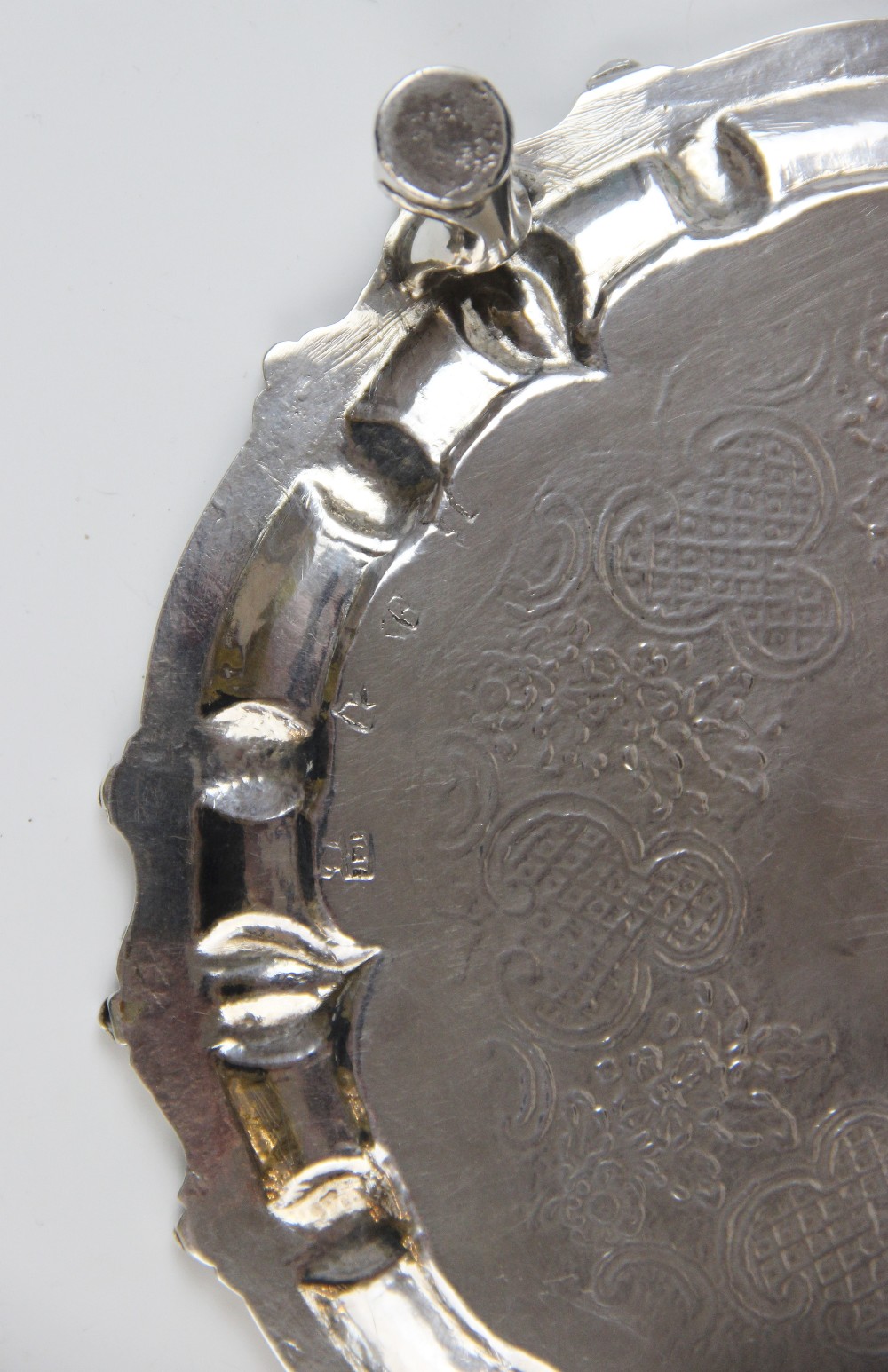 A George III Irish silver waiter, possibly by Thomas Townsend, of circular form with scalloped - Image 5 of 5