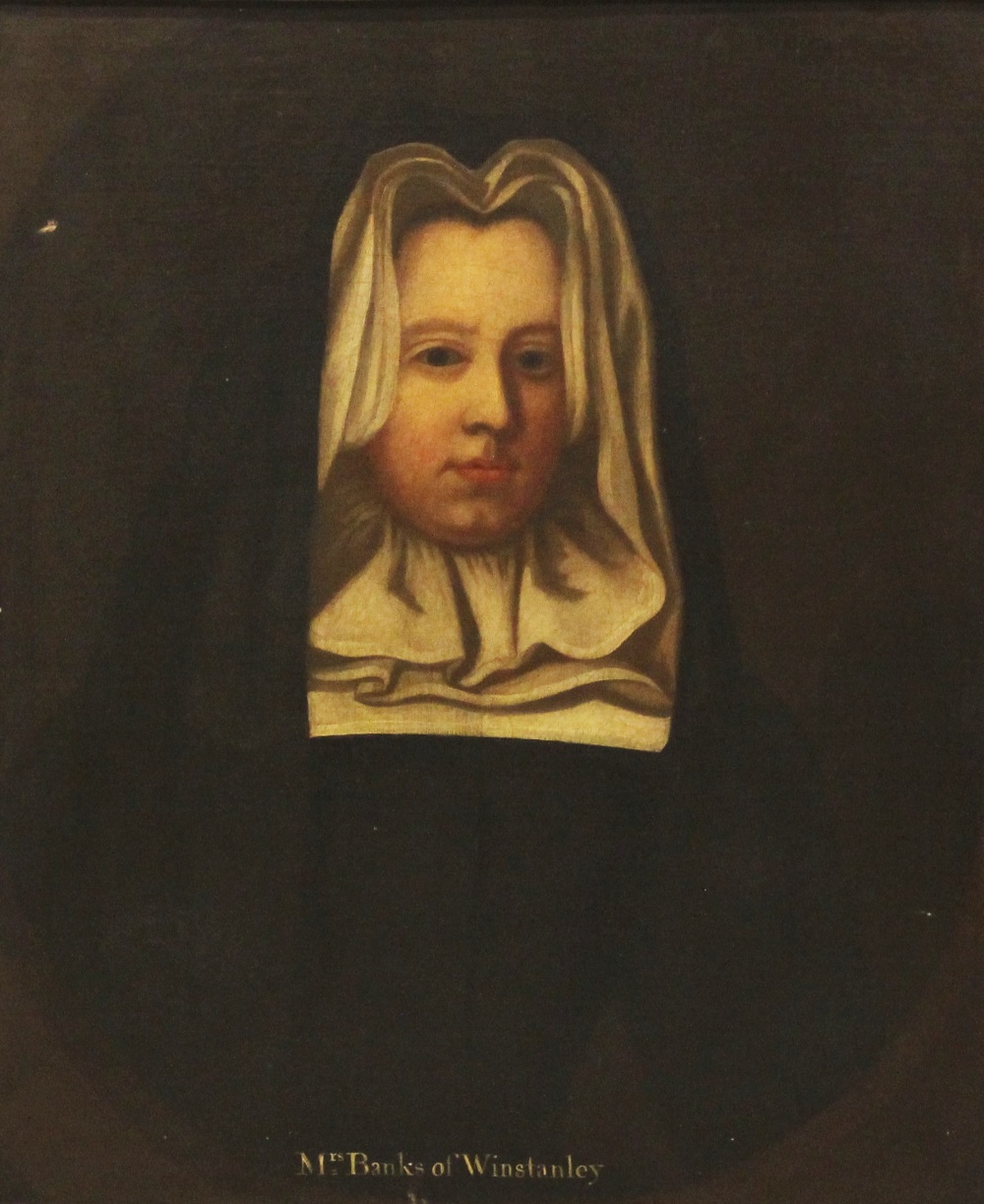 British school, 18th century, Portrait of Mrs Banks of Winstanley Half length wearing black, in a - Image 8 of 8