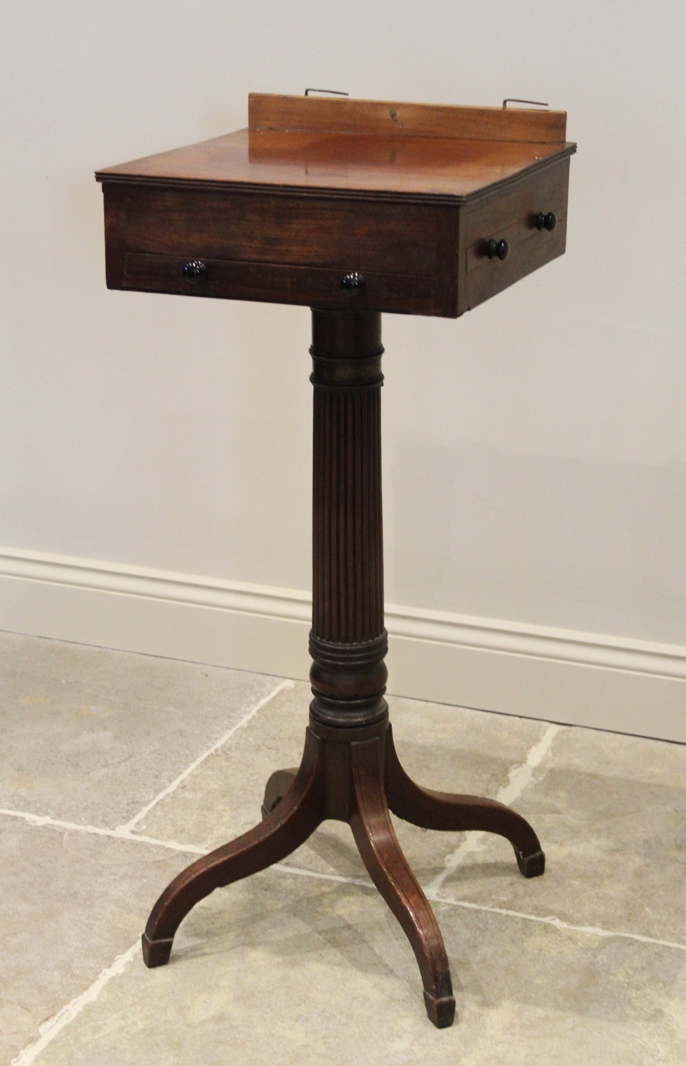 A George III mahogany pedestal quartet music stand, in the manner of Gillows, the rectangular - Image 2 of 8