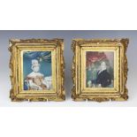 English School (19th century), A pair of half length portrait miniatures depicting a lady and a