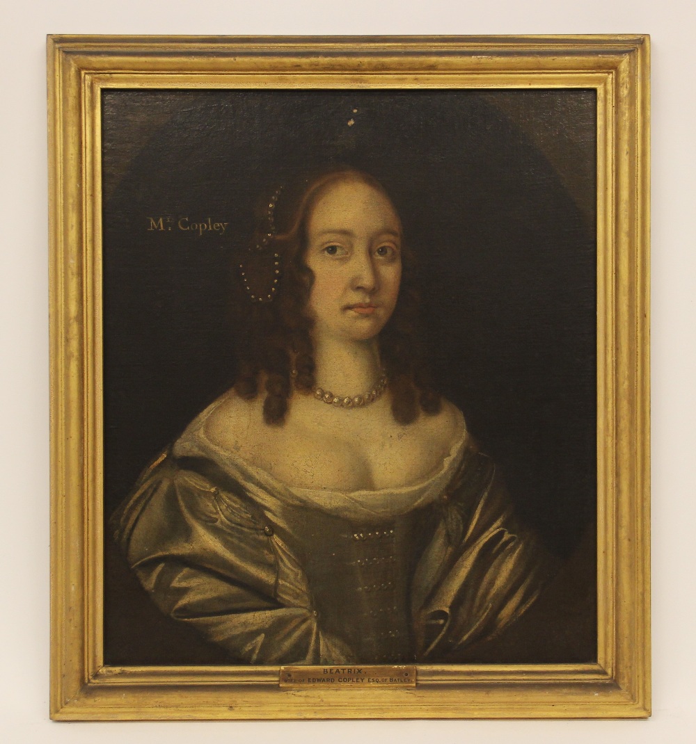 English school, late 17th century, Portrait of Beatrix, Mrs Copley, wife of Edward Copley Head and - Image 7 of 7