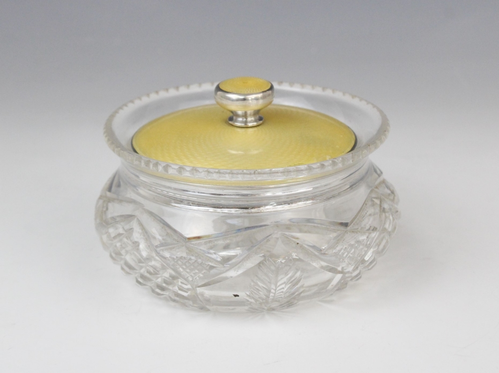 A George V cut glass, silver and enamel powder jar, marks for Willim Comyns & Sons, London 1937, - Image 3 of 5