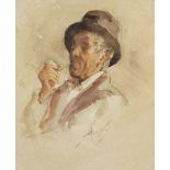 Henry Wright Kerr, R.S.A. R.S.W. (Scottish, 1857-1936), A man relaxing with a pipe, Watercolour on