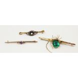 A Victorian and later diamond and pearl set floral bar brooch, designed as a flower with a