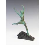 After Pierre Le Faguays (French 1892-1962), an Art Deco bronze Verdigris figure of Olympia, modelled