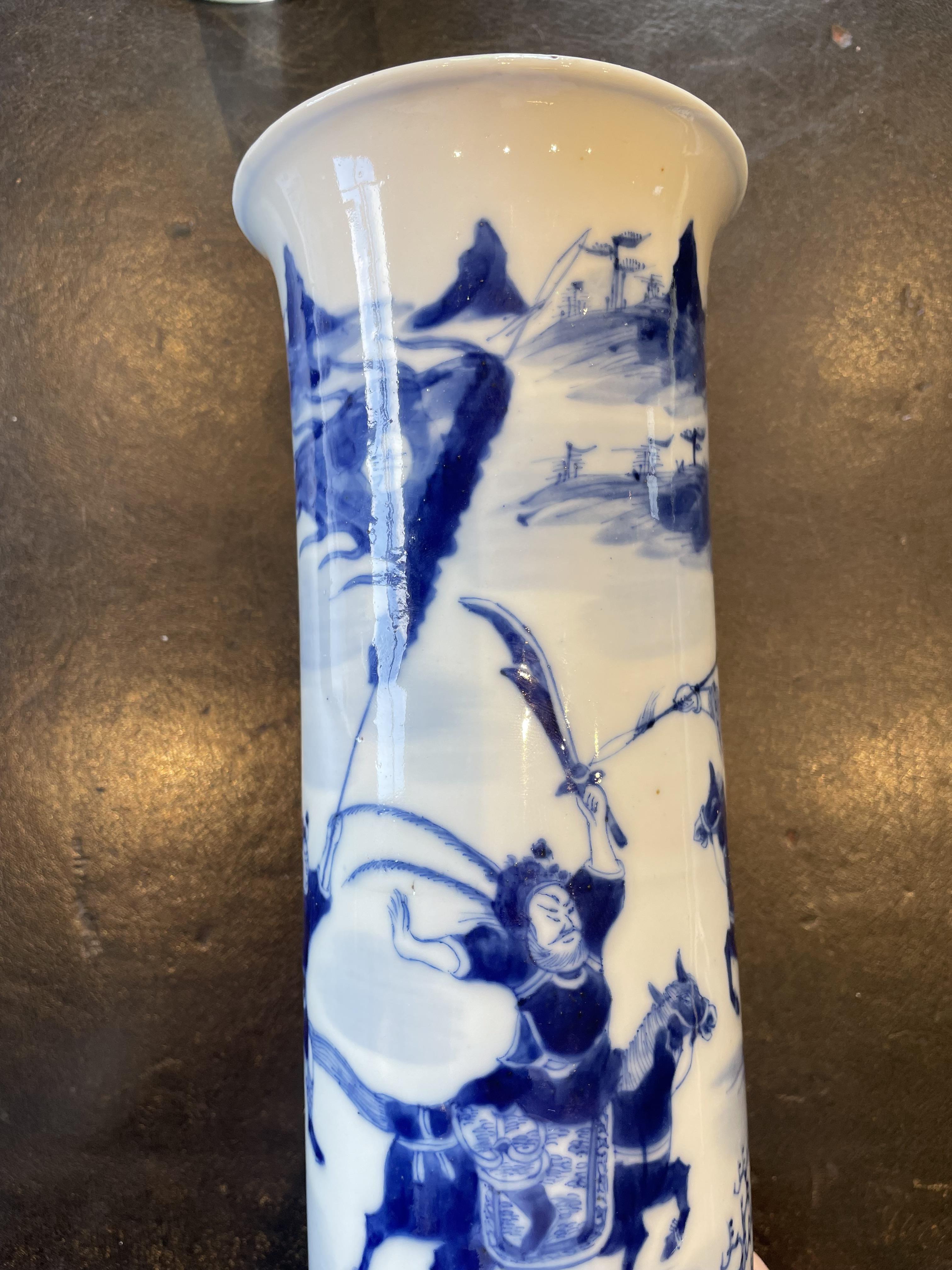 A Chinese porcelain blue and white sleeve vase, 19th century, of cylindrical form with flared rim, - Image 5 of 9