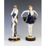 Two Royal Dux Art Deco figures, one modelled as a flapper girl, incised 3044 and pink triangle