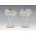 A pair of George V cut glass silver mounted posy vases, marks for London 1914 (maker's marks