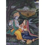 Indian School (20th century), Gouache on paper, Krishna and Radha, 37cm x 28cm, Framed and glazed