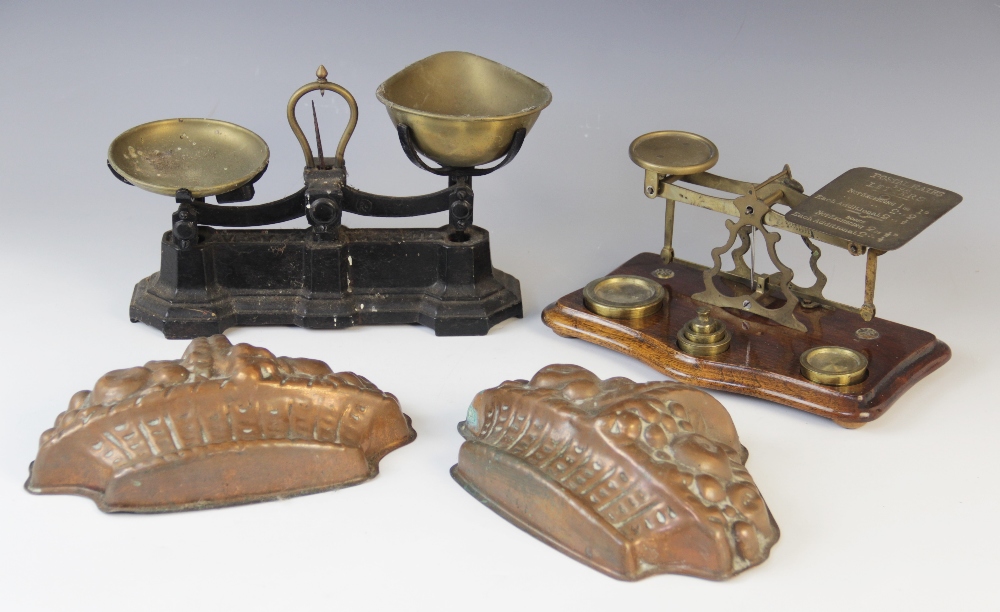 A set of brass postal scales, 20th century, the balance bar stamped 'Warranted Accurate', the - Image 2 of 2