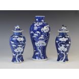 A Chinese porcelain blue and white prunus pattern vase, 19th century, of baluster form, 26cm high,