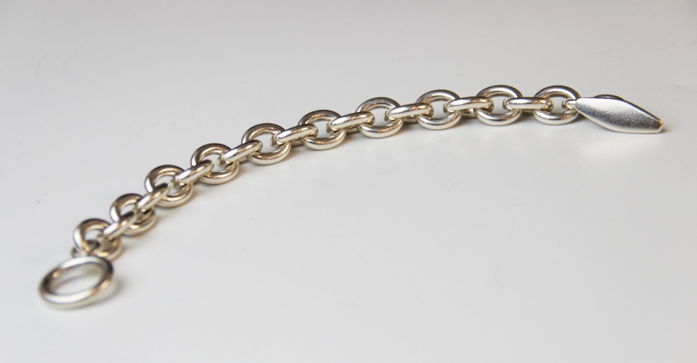 A Georg Jensen heavy cable link silver bracelet, uniform links with T-bar and loop fastening, - Image 3 of 4