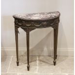 An Adam style giltwood and marble demi lune console table, the figured