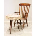 A Victorian elm and beech wood Windsor farmhouse elbow chair, the curvilinear lath back over a