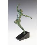 After Pierre Le Faguays (French 1892-1962), an Art Deco bronze Verdigris figure of Amazone Au