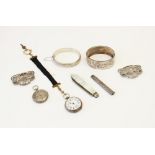 A selection of Victorian and later silver jewellery and accessories, to include a George V silver