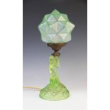 An Art Deco green glass table lamp by Walther & Sohne, early 20th century, modelled as a nymph on