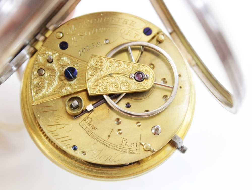 A Victorian silver pocket watch, the round white enamel dial with black Arabic numerals and - Image 4 of 5