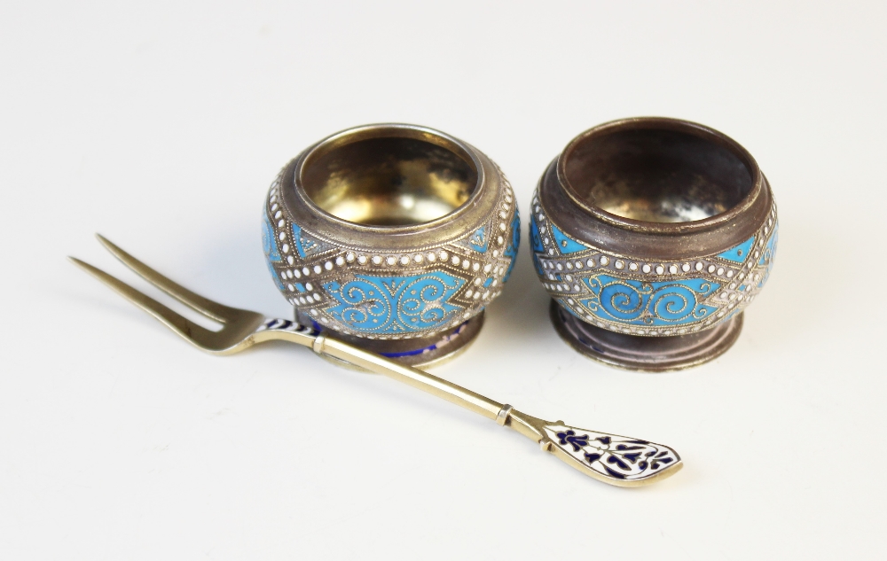 A pair of Danish silver and enamel open salts by Marius Hammer, each of compressed circular form - Image 3 of 3