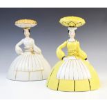 An Art Deco decanter by Robj, early 20th century, modelled as a Spanish lady in yellow hooped dress,