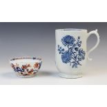 A Lowestoft blue and white mug of large proportions, late 18th century c.1770, printed with