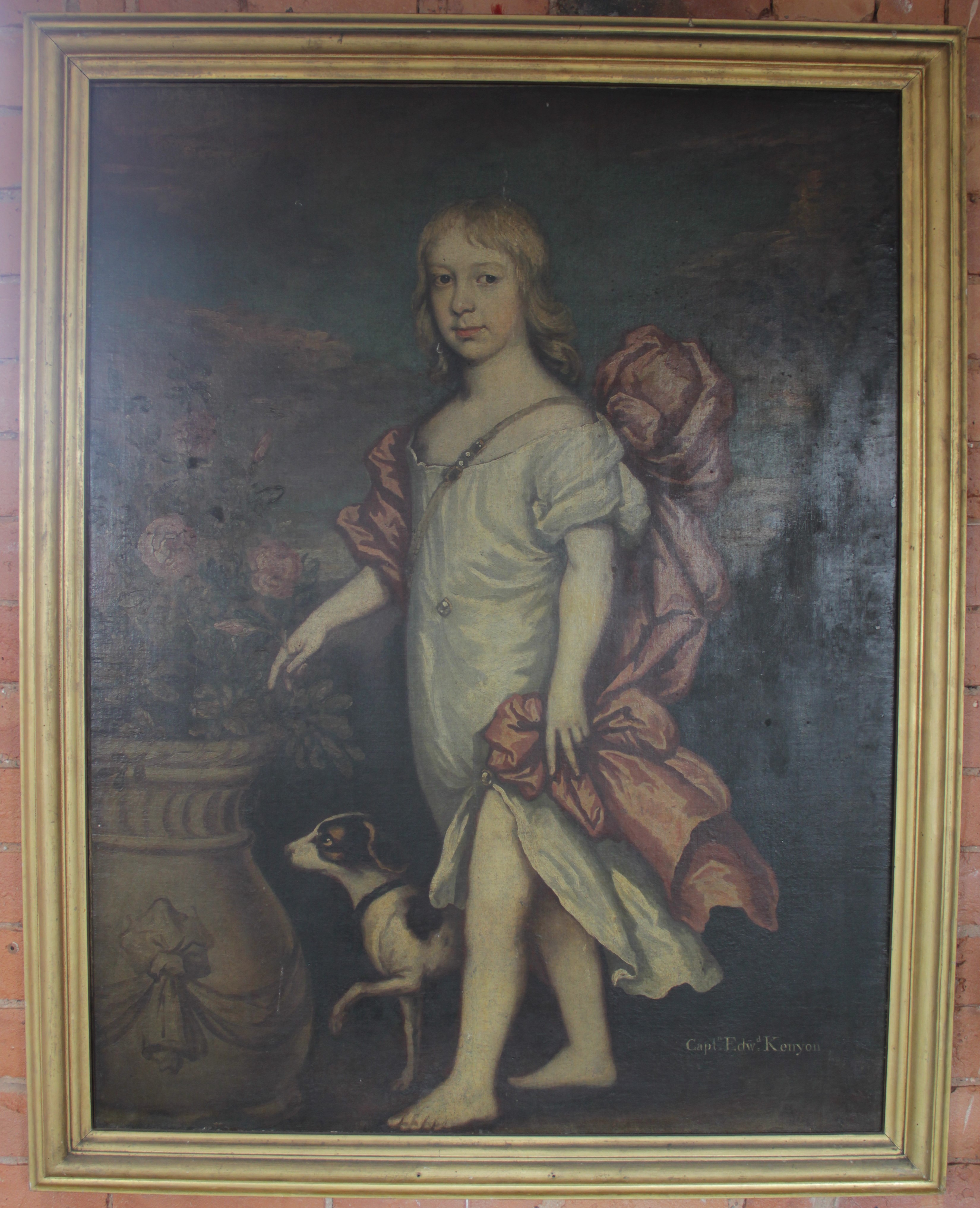 Circle of Jacob Huysmans (1630-1696), Portrait of Captain Edward Kenyon as a child, Full length in - Image 8 of 14