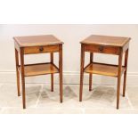 A pair of Edwardian style mahogany and satinwood cross banded lamp tables, late 20th century, each