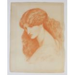 Circle of Dante Gabriel Rossetti (1828-1882), A late 19th century study of Proserpine, Red chalk