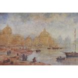 Continental school (19th century), A Middle Eastern riverside scene, Watercolour on paper,