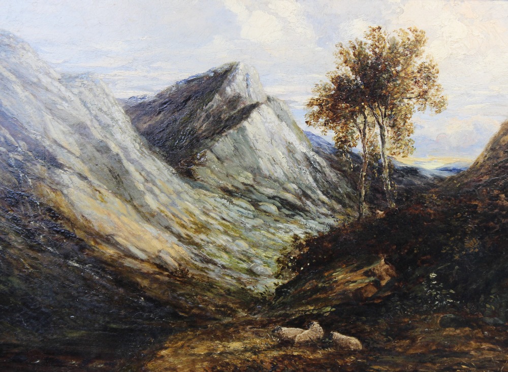 English school (19th century), Sheep in a mountainous landscape, Oil on canvas, Unsigned, Applied
