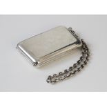 A French silver minaudiere, of plain polished rectangular form with curb-link chain, push button