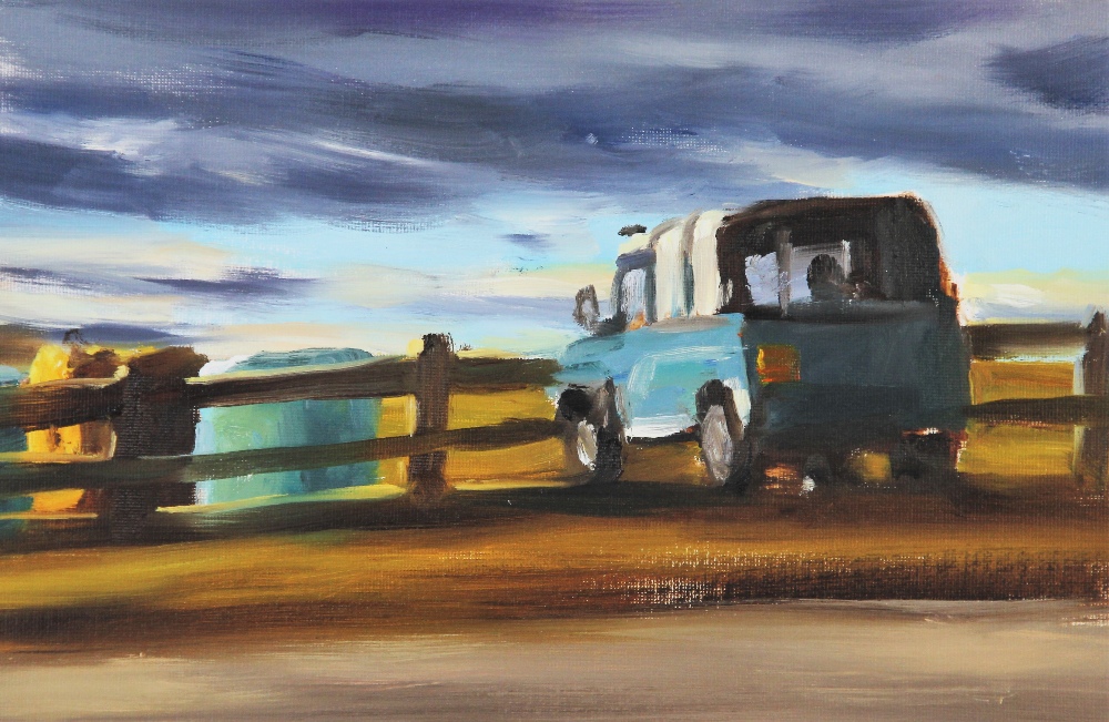 Liam Spencer (Contemporary British, b1964), 'Land Rover', Oil on board, Titled and signed verso,