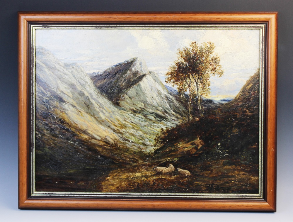 English school (19th century), Sheep in a mountainous landscape, Oil on canvas, Unsigned, Applied - Bild 2 aus 2