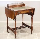 A late 19th century inlaid rosewood ladies writing table, the hinged compartment above a leather