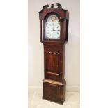 A large George IV oak and mahogany cross banded eight day longcase clock, the 36cm painted break