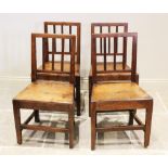 A set of six fruitwood country chairs, early 19th century, each with a reeded rail back above