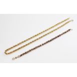 A 9ct gold rope twist bracelet chain, with spring ring and loop fastening, 20cm long, together