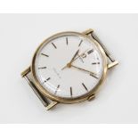 A gentleman's vintage Omega Geneve 9ct gold wristwatch, the round cream dial with baton markers, set