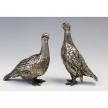 A pair of Patrick Mavros silver grouse, each modelled in a standing position with feather effect