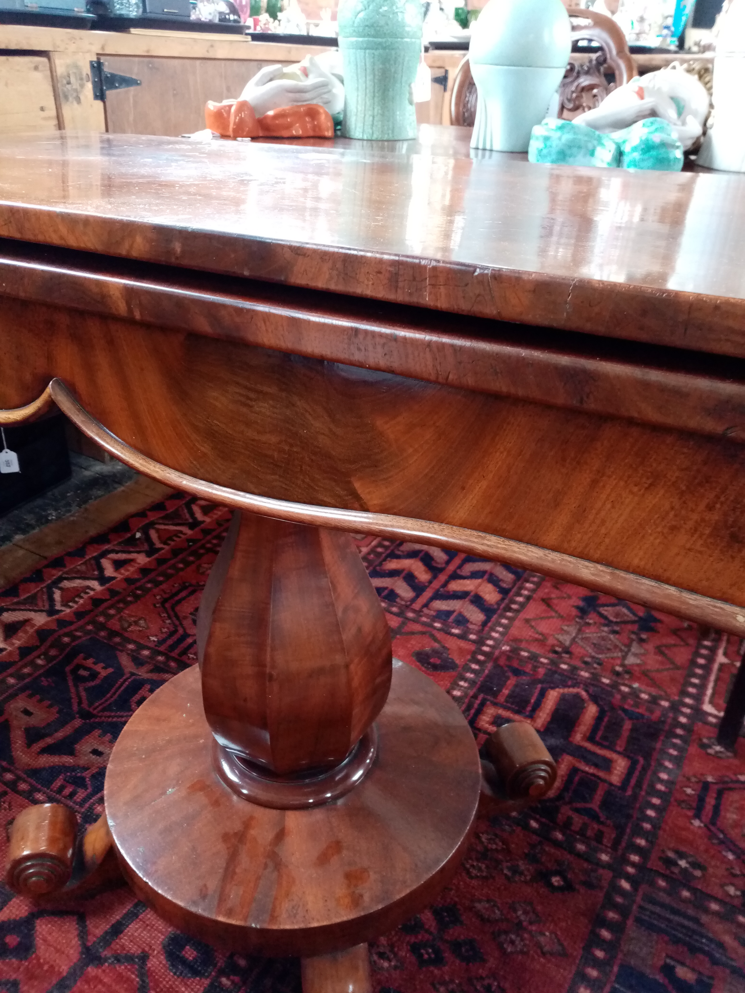 A William IV mahogany pedestal tea table, the rectangular hinged top with rounded front corners, - Image 3 of 5