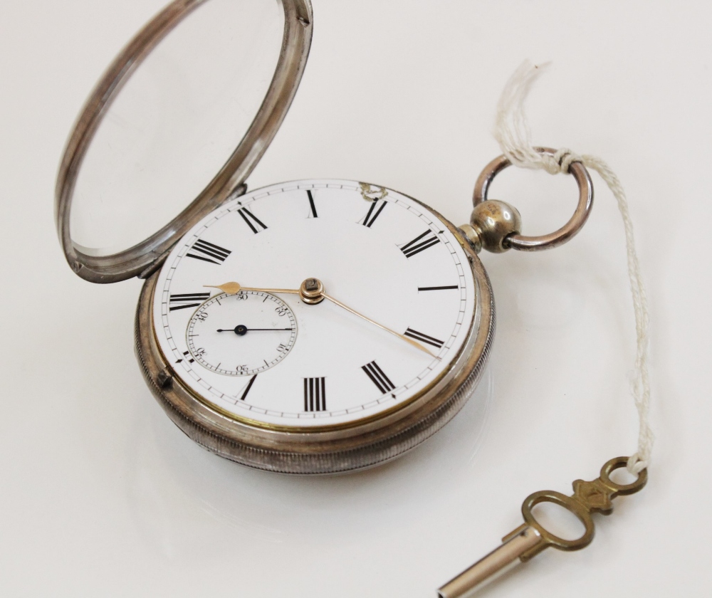 A Victorian silver pocket watch, the round white enamel dial with black Arabic numerals and - Image 2 of 5