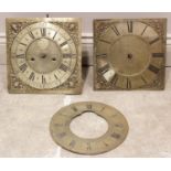 Two 18th century brass clock dials and movements, to include a 30cm brass dial signed Joseph